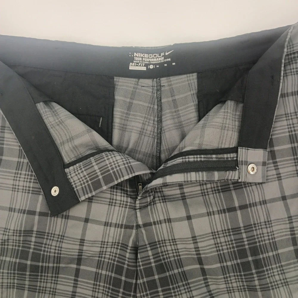 Nike Golf Tour Performance Dri-FIT‎ Plaid Shorts Mens 38 Grey Black Check